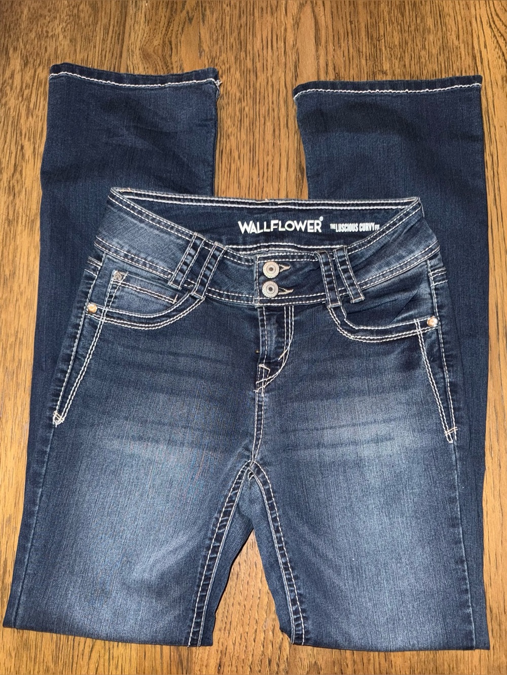 Wallflower Women's Dark Indigo Bootcut Stretch Jeans